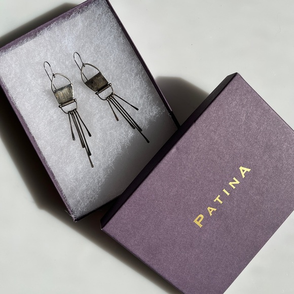 Silver Geometric Fringe Earrings - Picture 2 of 6